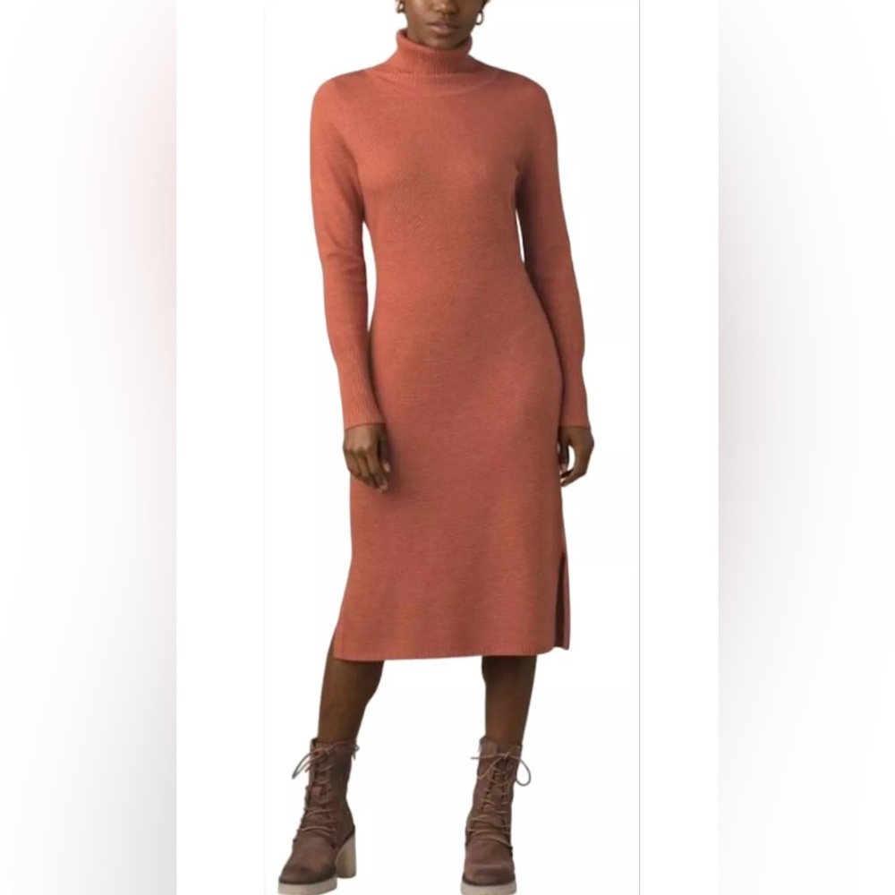 Prana‎, Women’s Figaro Ribbed Turtleneck Dress, Sundried Orange, Size Large, EUC